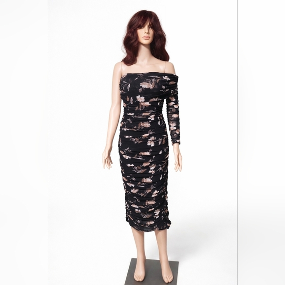 JLUXLABEL Dresses & Skirts - JLUXLABEL One Shoulder Black Floral Dress Size M NWT